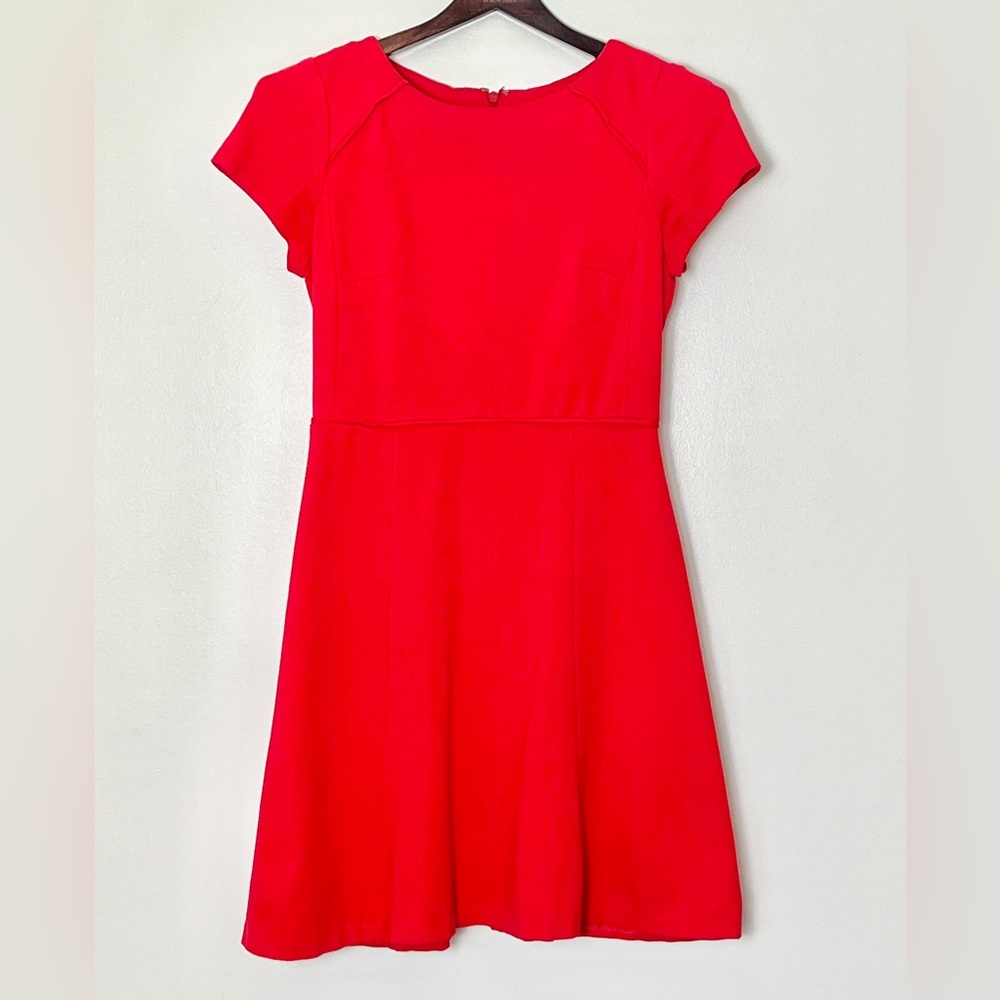 J. Crew Fit & Flare Dress 00 Red Ponte Knit Stretch Preppy Nautical Academia